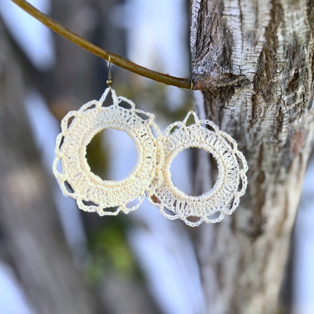 Crocheted Earrings in Cream Handmade Gift Idea